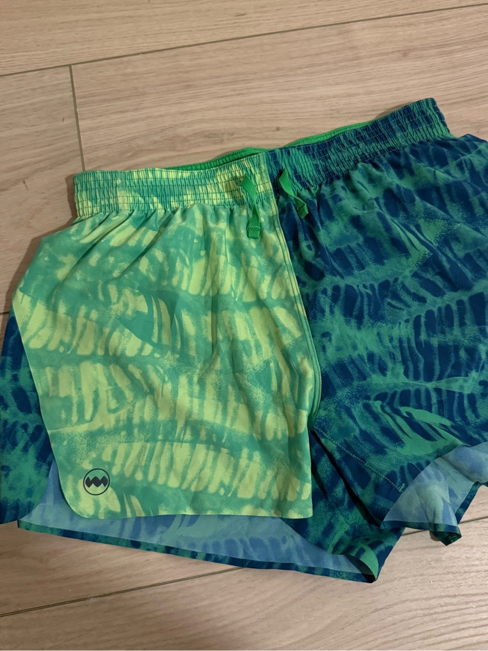 Janji Men's Blue and Green Tie-Dye Athletic Shorts
